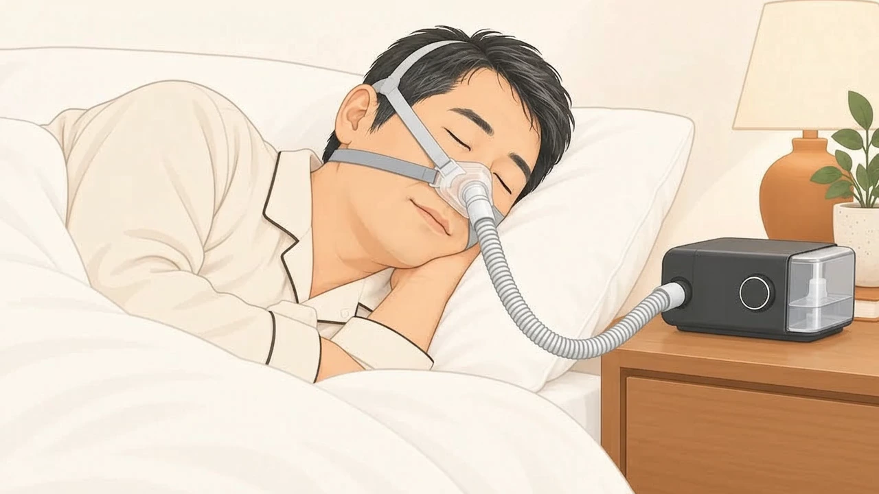 CPAP療法で睡眠中の呼吸を支えるイメージイラスト